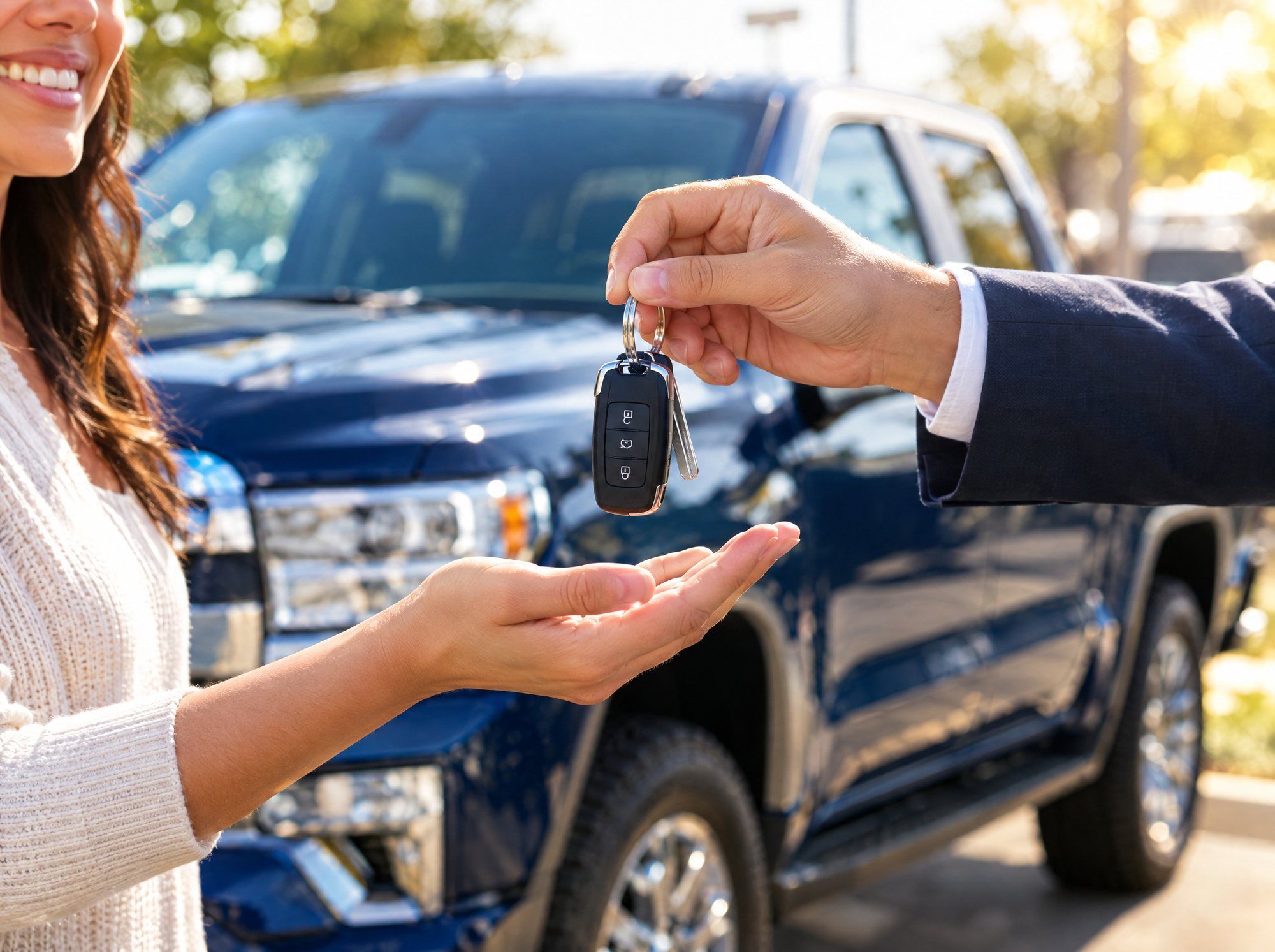 Una clienta recibe las llaves de una pickup nueva
